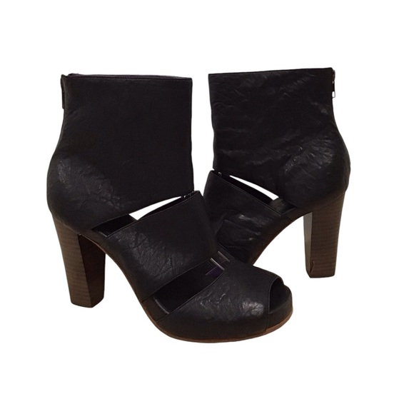 Anthropologie Gee Wa Wa Black Leather Gladiator Peep Toe Heels - Picture 1 of 9